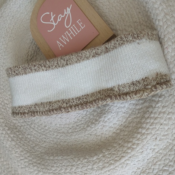 Vintage Reversible Wool Warm Headband / Ear Cover Blue Red Beige Cream Pattern - Picture 8 of 8